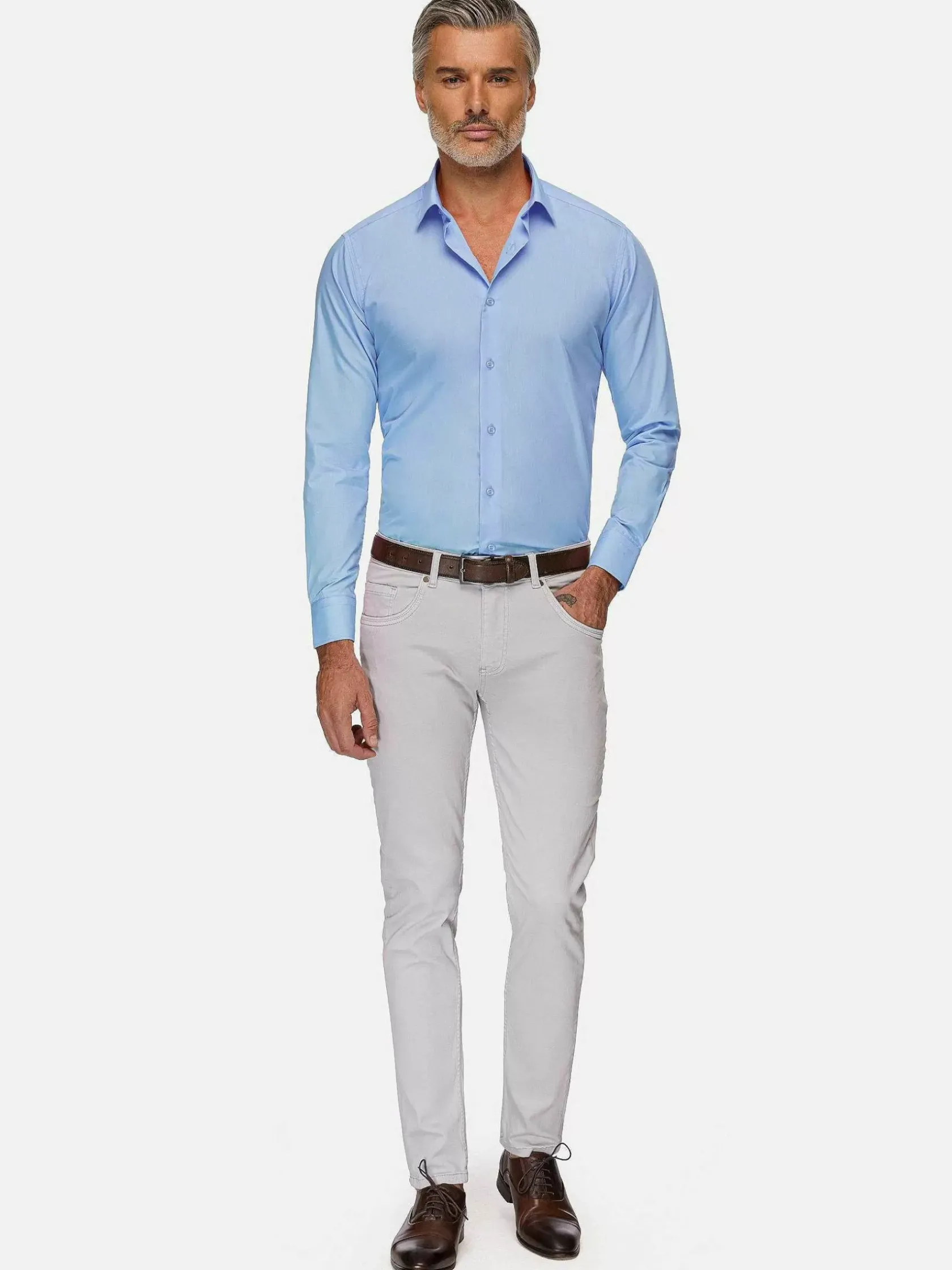 Wam Denim Overhemd Lange Mouwen|Leira Solid Blue Overhemd Lange Mouw