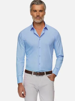 Wam Denim Overhemd Lange Mouwen|Leira Solid Blue Overhemd Lange Mouw