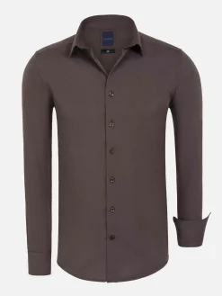 Wam Denim Overhemd Lange Mouwen|Leira Solid Brown Overhemd Lange Mouw