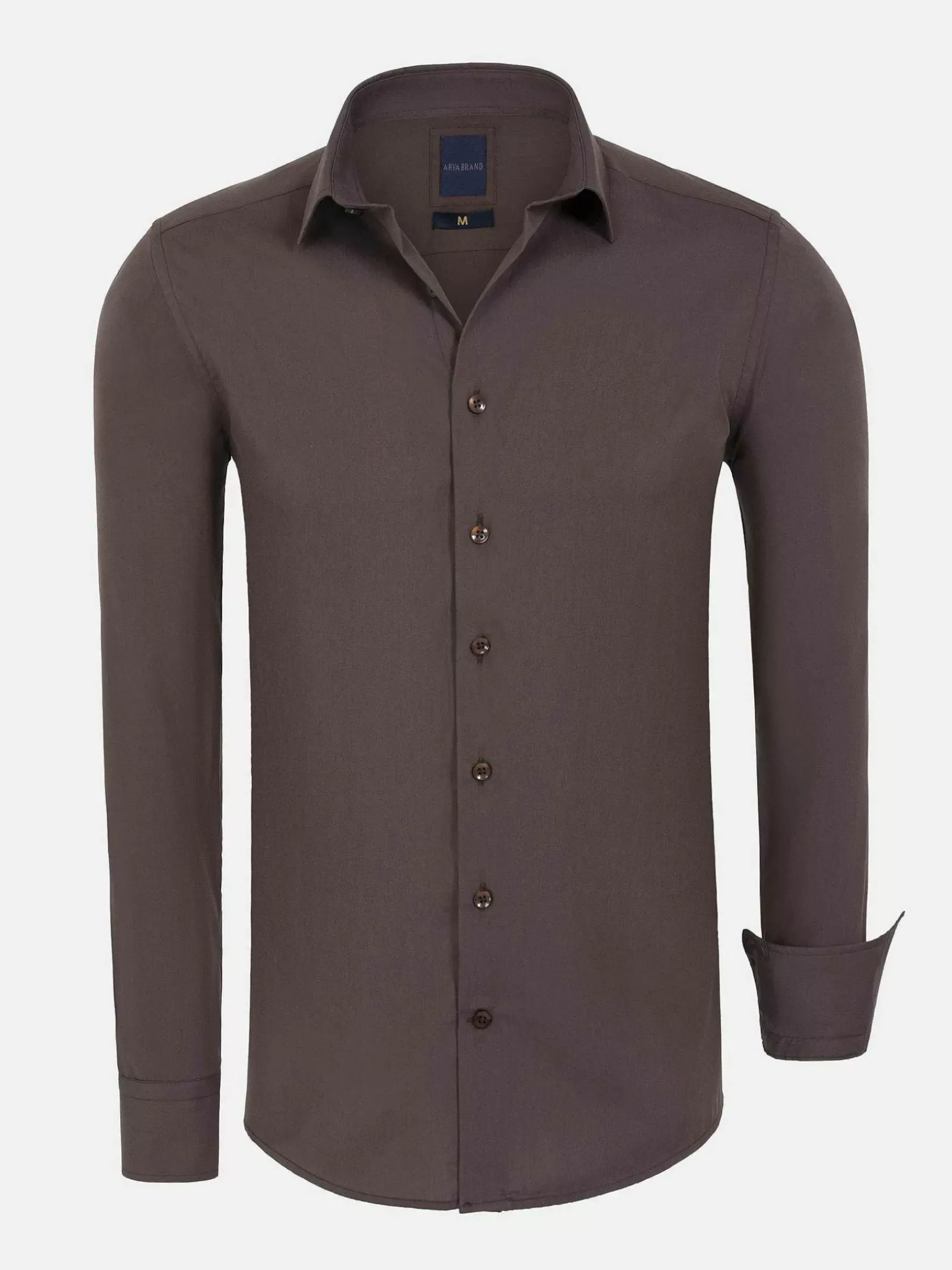 Wam Denim Overhemd Lange Mouwen|Leira Solid Brown Overhemd Lange Mouw