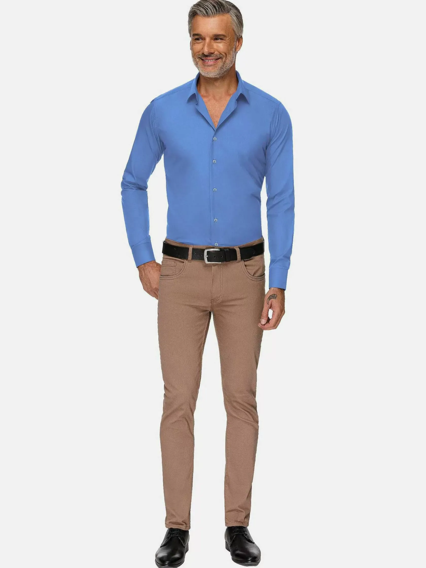 Wam Denim Overhemd Lange Mouwen|Leira Solid Dark Blue Overhemd Lange Mouw