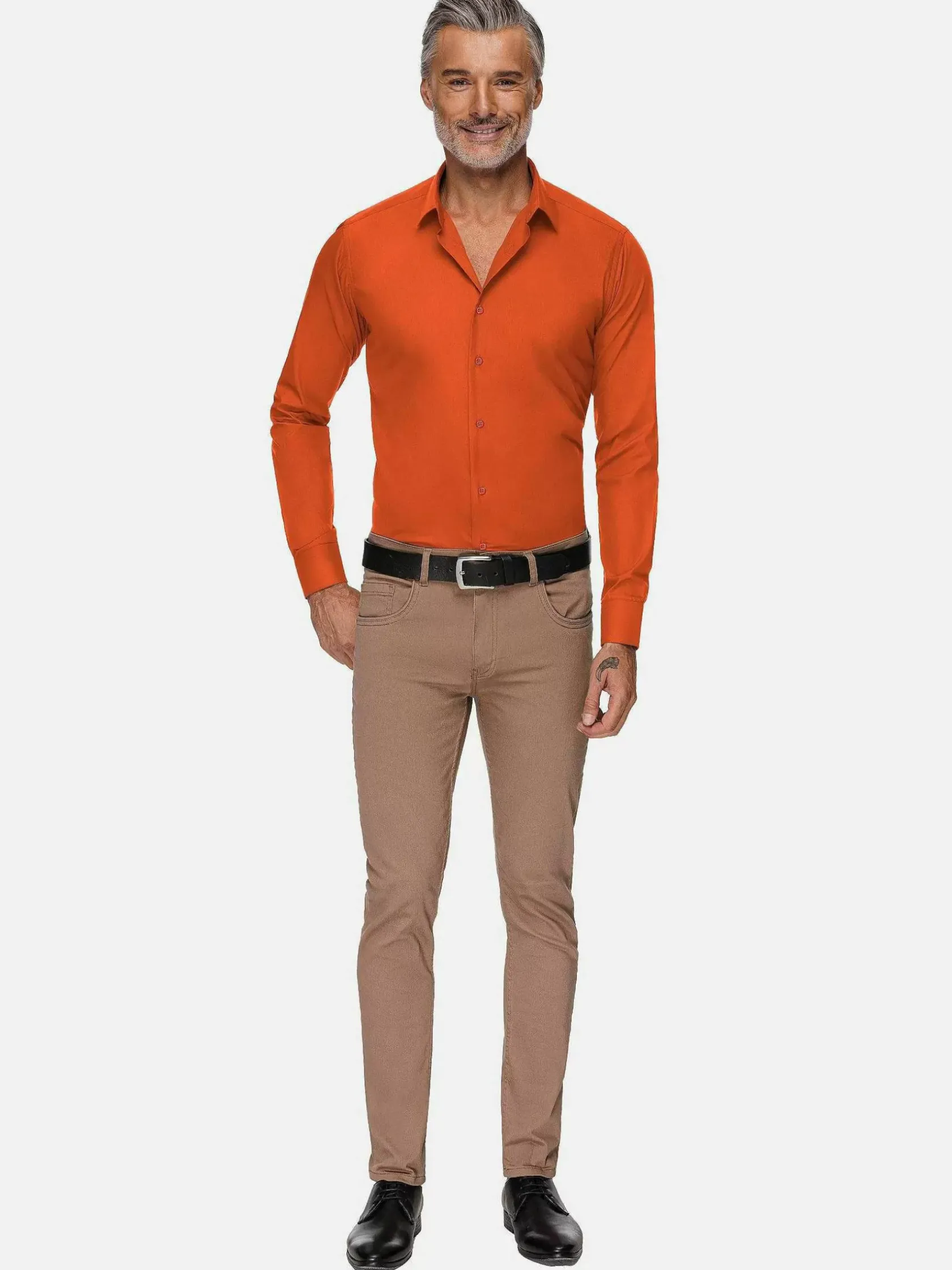 Wam Denim Overhemd Lange Mouwen|Leira Solid Dark Orange Overhemd Lange Mouw