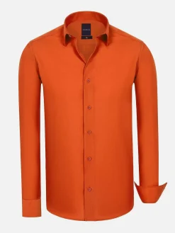 Wam Denim Overhemd Lange Mouwen|Leira Solid Dark Orange Overhemd Lange Mouw