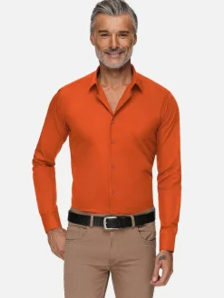 Wam Denim Overhemd Lange Mouwen|Leira Solid Dark Orange Overhemd Lange Mouw