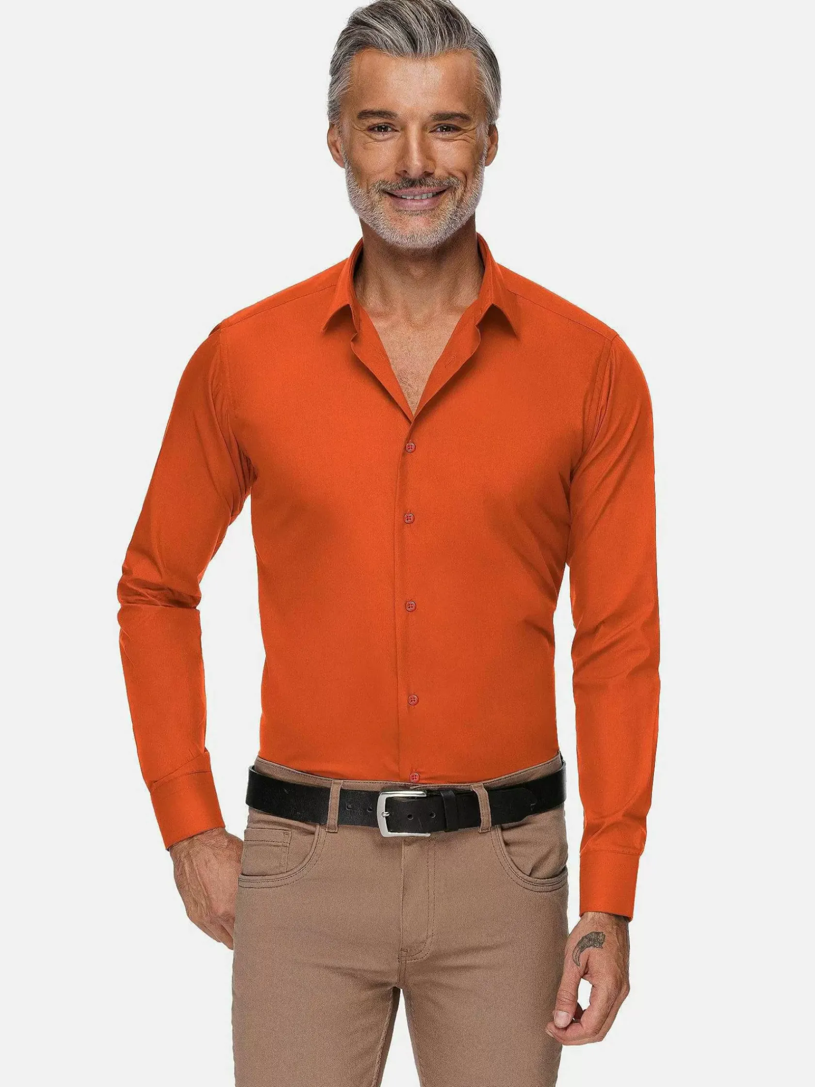 Wam Denim Overhemd Lange Mouwen|Leira Solid Dark Orange Overhemd Lange Mouw