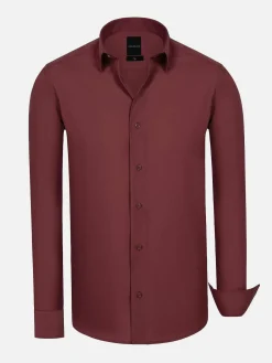 Wam Denim Overhemd Lange Mouwen|Leira Solid Dark Red Overhemd Lange Mouw