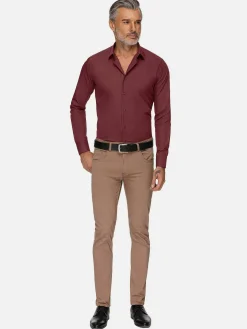 Wam Denim Overhemd Lange Mouwen|Leira Solid Dark Red Overhemd Lange Mouw