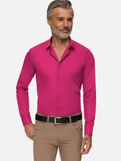 Wam Denim Overhemd Lange Mouwen|Leira Solid Fuchsia Overhemd Lange Mouw