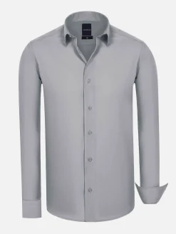 Wam Denim Overhemd Lange Mouwen|Leira Solid Grey Overhemd Lange Mouw