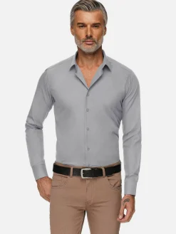 Wam Denim Overhemd Lange Mouwen|Leira Solid Grey Overhemd Lange Mouw