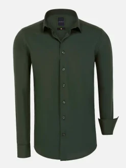 Wam Denim Overhemd Lange Mouwen|Leira Solid Khaki Overhemd Lange Mouw