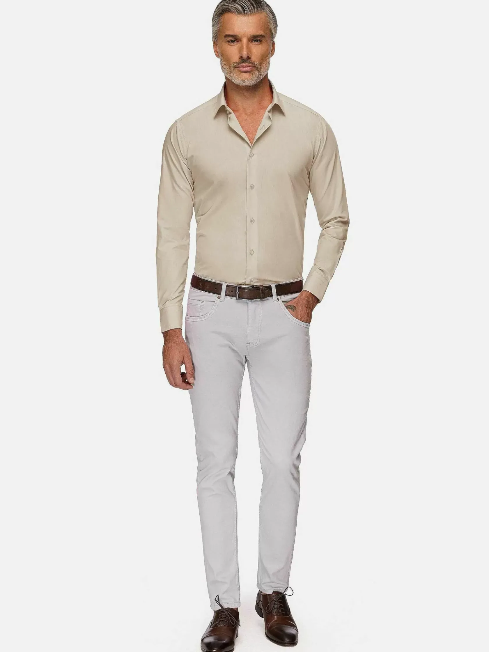 Wam Denim Overhemd Lange Mouwen|Leira Solid Light Beige Overhemd Lange Mouw