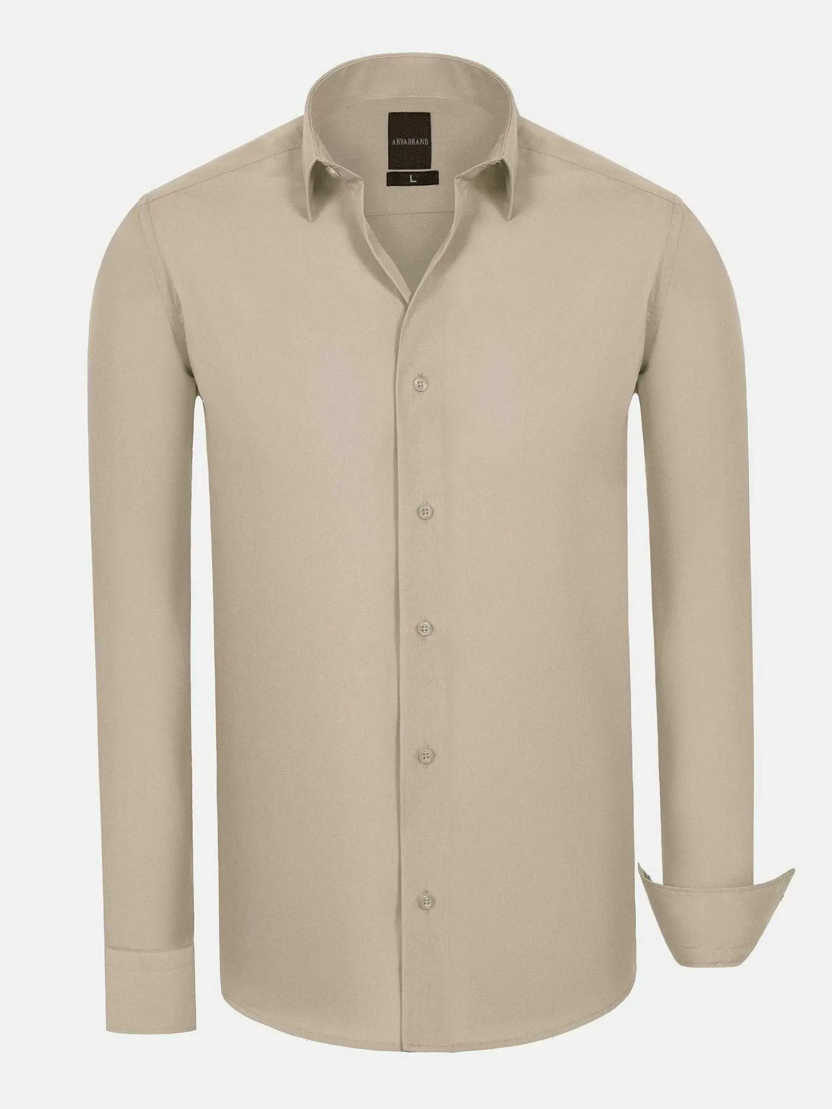 Wam Denim Overhemd Lange Mouwen|Leira Solid Light Beige Overhemd Lange Mouw