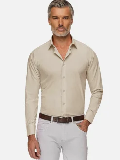 Wam Denim Overhemd Lange Mouwen|Leira Solid Light Beige Overhemd Lange Mouw