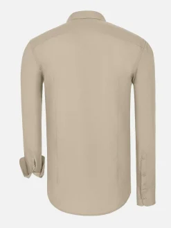 Wam Denim Overhemd Lange Mouwen|Leira Solid Light Beige Overhemd Lange Mouw