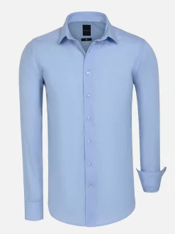 Wam Denim Overhemd Lange Mouwen|Leira Solid Light Blue Overhemd Lange Mouw