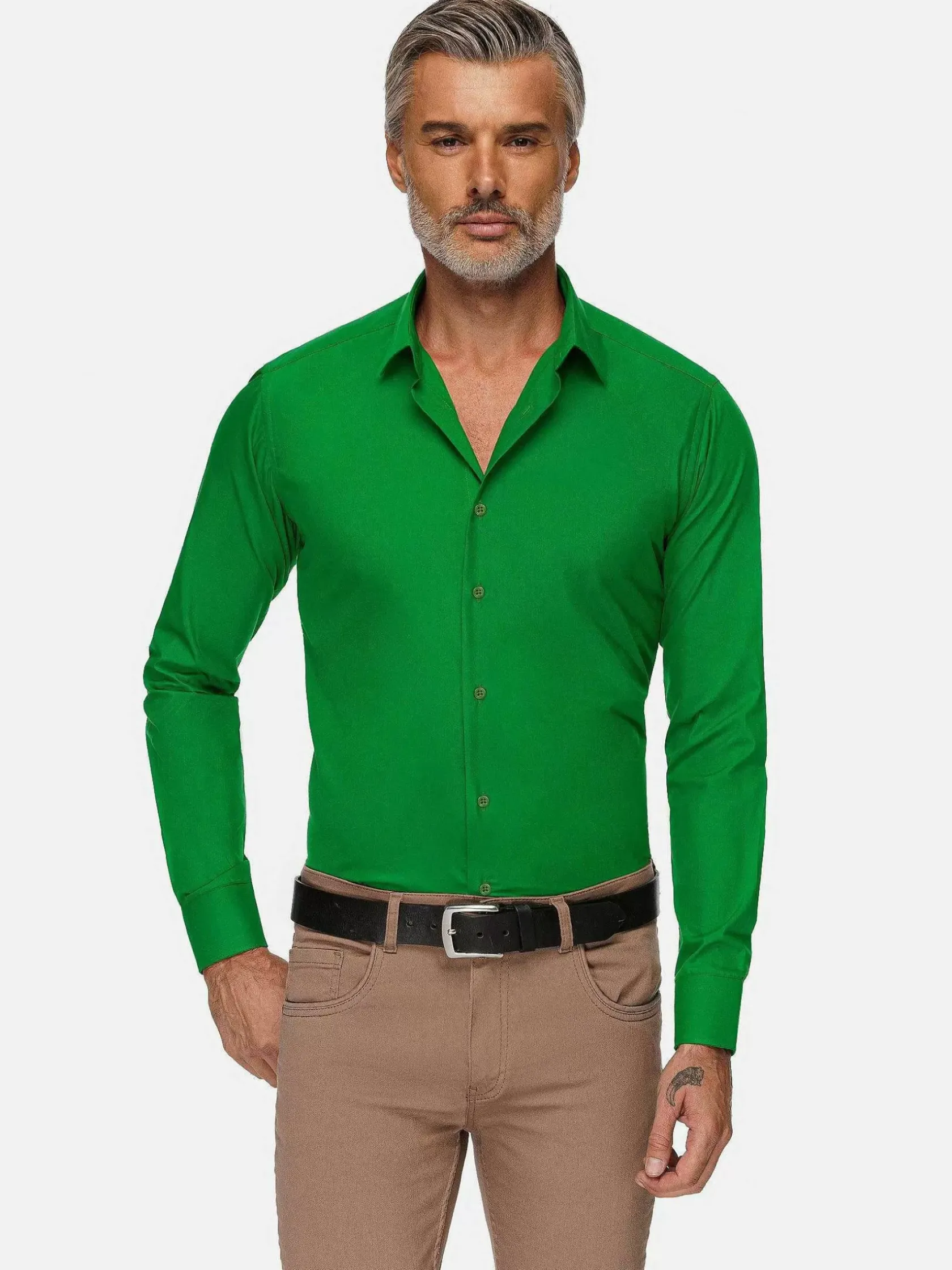 Wam Denim Overhemd Lange Mouwen|Leira Solid Light Green Overhemd Lange Mouw