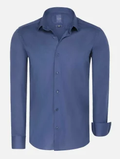 Wam Denim Overhemd Lange Mouwen|Leira Solid Light Navy Overhemd Lange Mouw