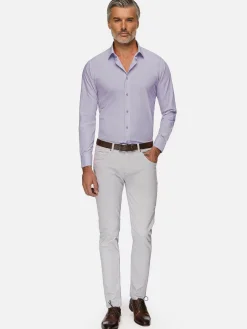 Wam Denim Overhemd Lange Mouwen|Leira Solid Lilac Overhemd Lange Mouw