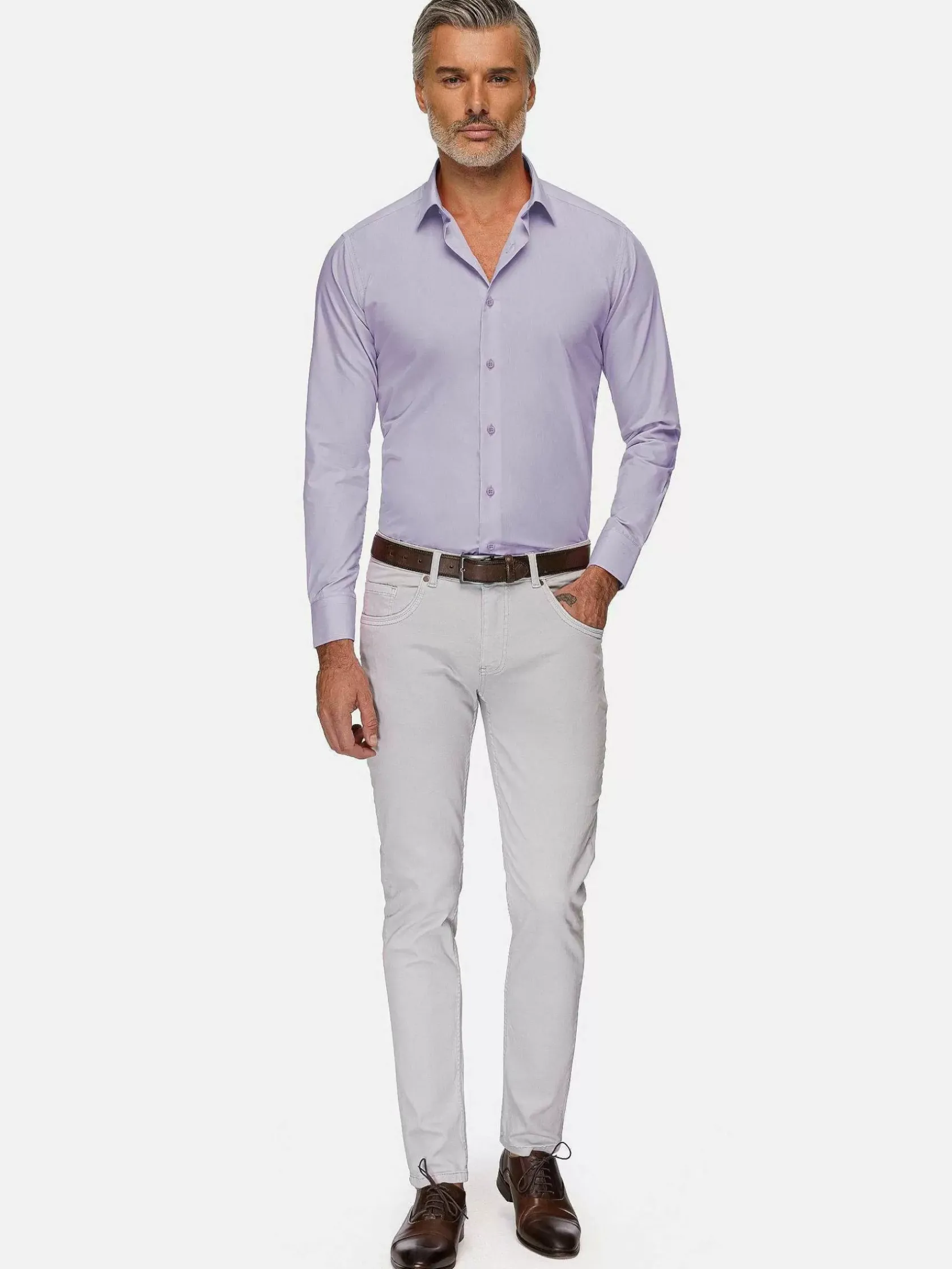 Wam Denim Overhemd Lange Mouwen|Leira Solid Lilac Overhemd Lange Mouw