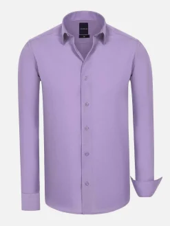 Wam Denim Overhemd Lange Mouwen|Leira Solid Lilac Overhemd Lange Mouw