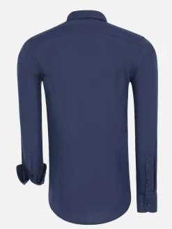 Wam Denim Overhemd Lange Mouwen|Leira Solid Navy Overhemd Lange Mouw