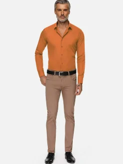 Wam Denim Overhemd Lange Mouwen|Leira Solid Orange Overhemd Lange Mouw