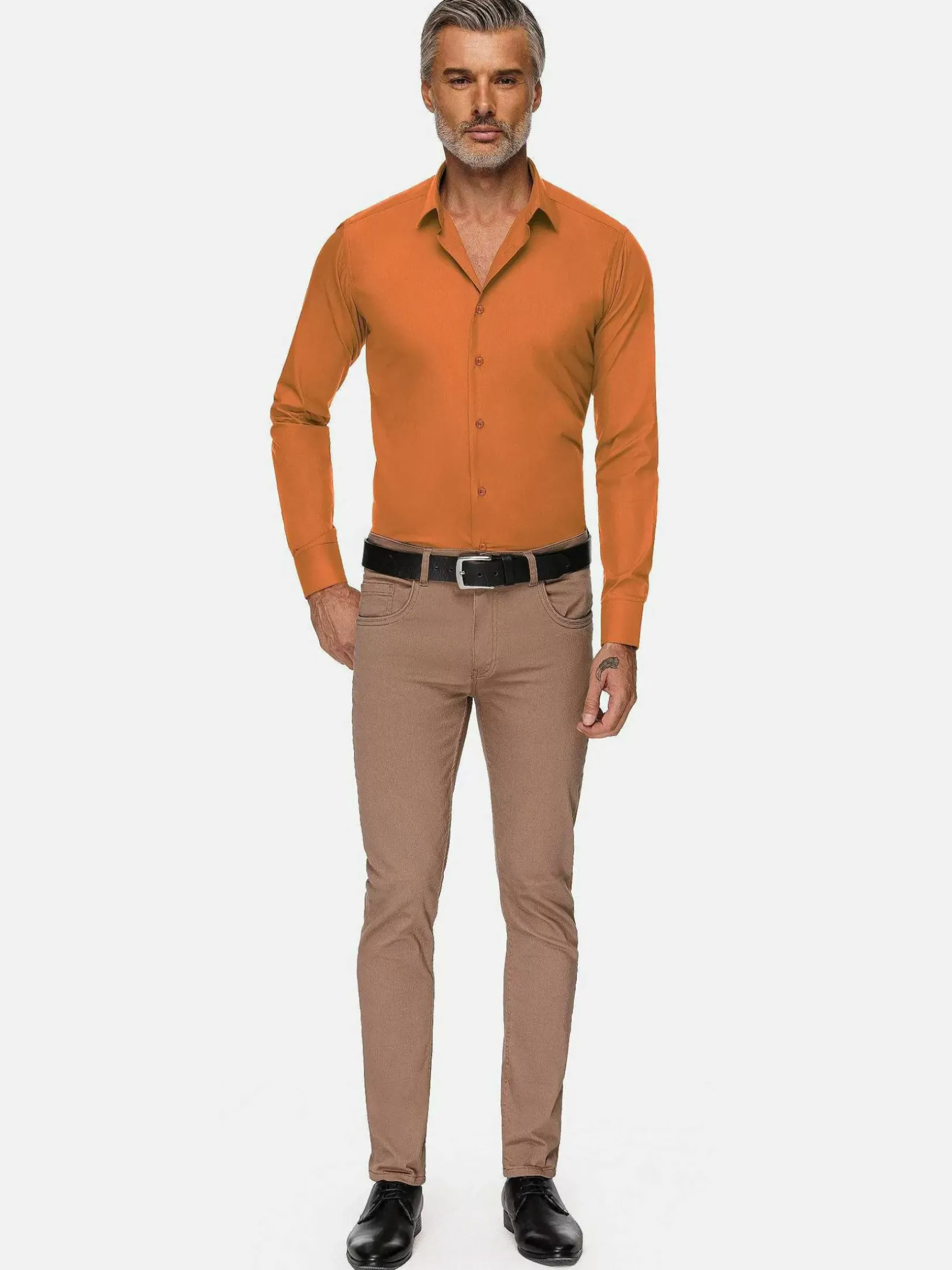 Wam Denim Overhemd Lange Mouwen|Leira Solid Orange Overhemd Lange Mouw