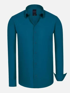 Wam Denim Overhemd Lange Mouwen|Leira Solid Petrol Overhemd Lange Mouw