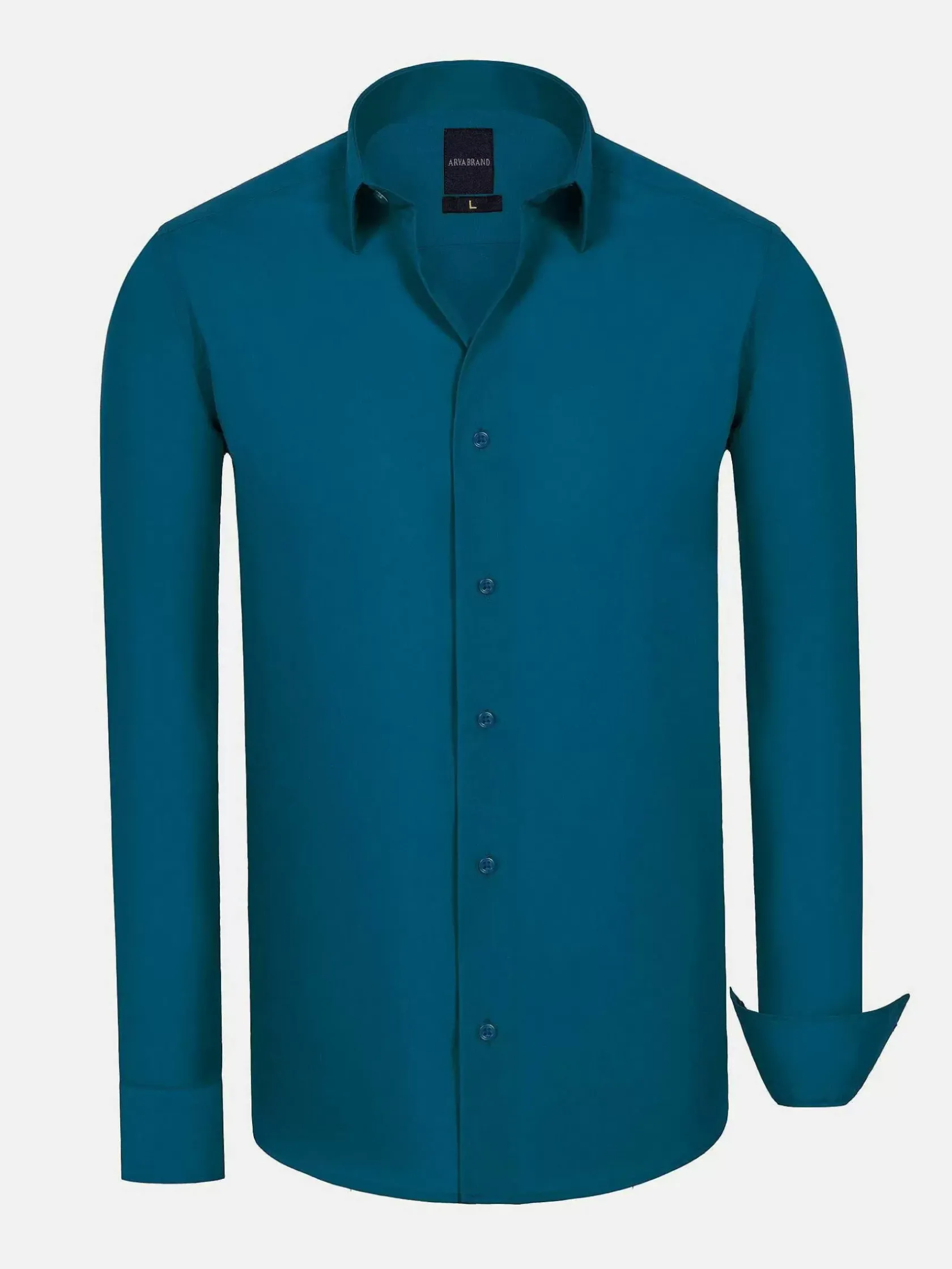 Wam Denim Overhemd Lange Mouwen|Leira Solid Petrol Overhemd Lange Mouw