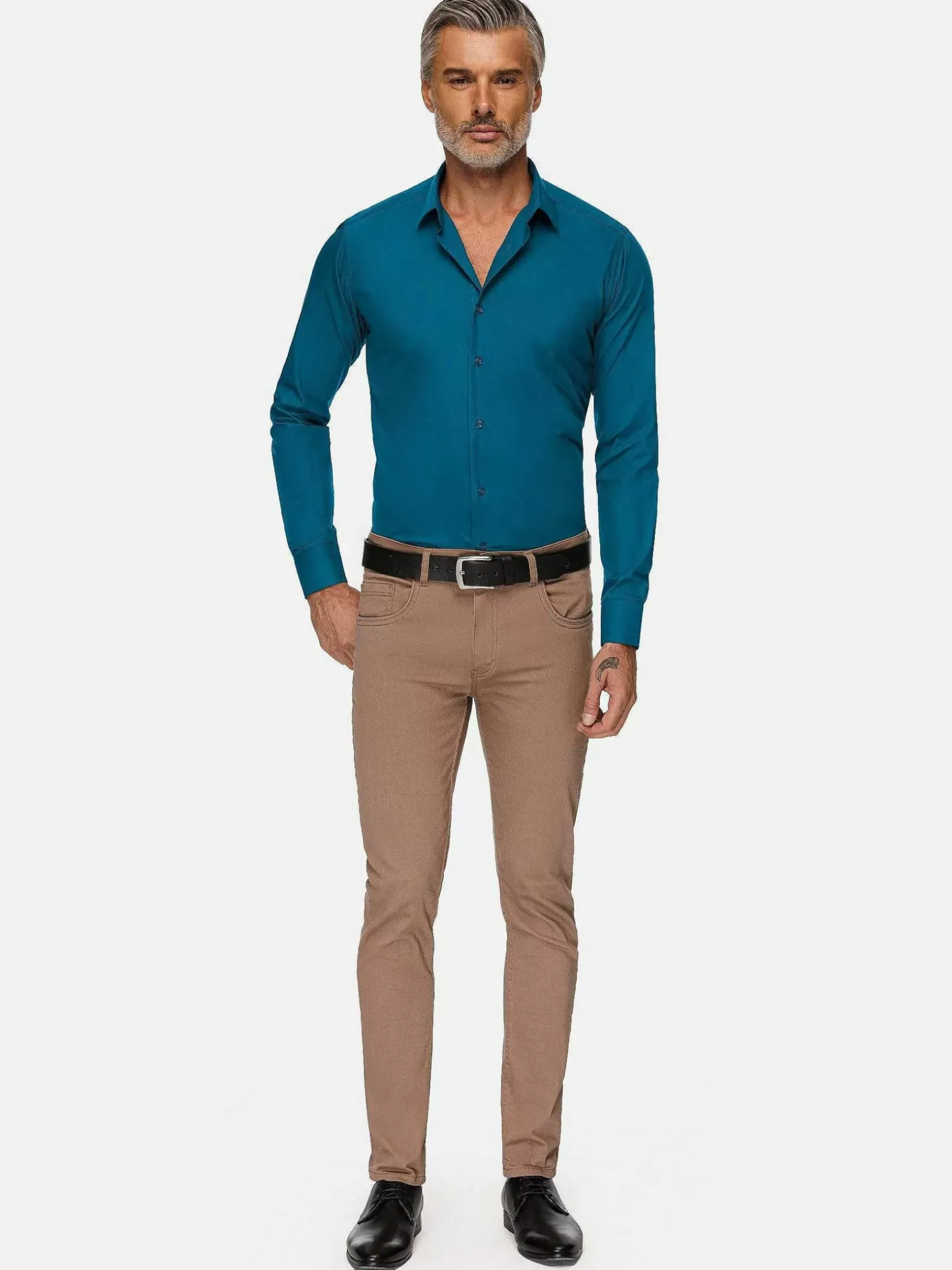Wam Denim Overhemd Lange Mouwen|Leira Solid Petrol Overhemd Lange Mouw