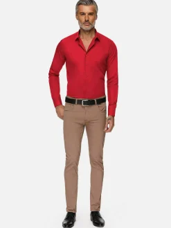 Wam Denim Overhemd Lange Mouwen|Leira Solid Red Overhemd Lange Mouw