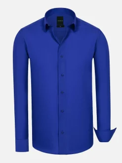 Wam Denim Overhemd Lange Mouwen|Leira Solid Royal Blue Overhemd Lange Mouw