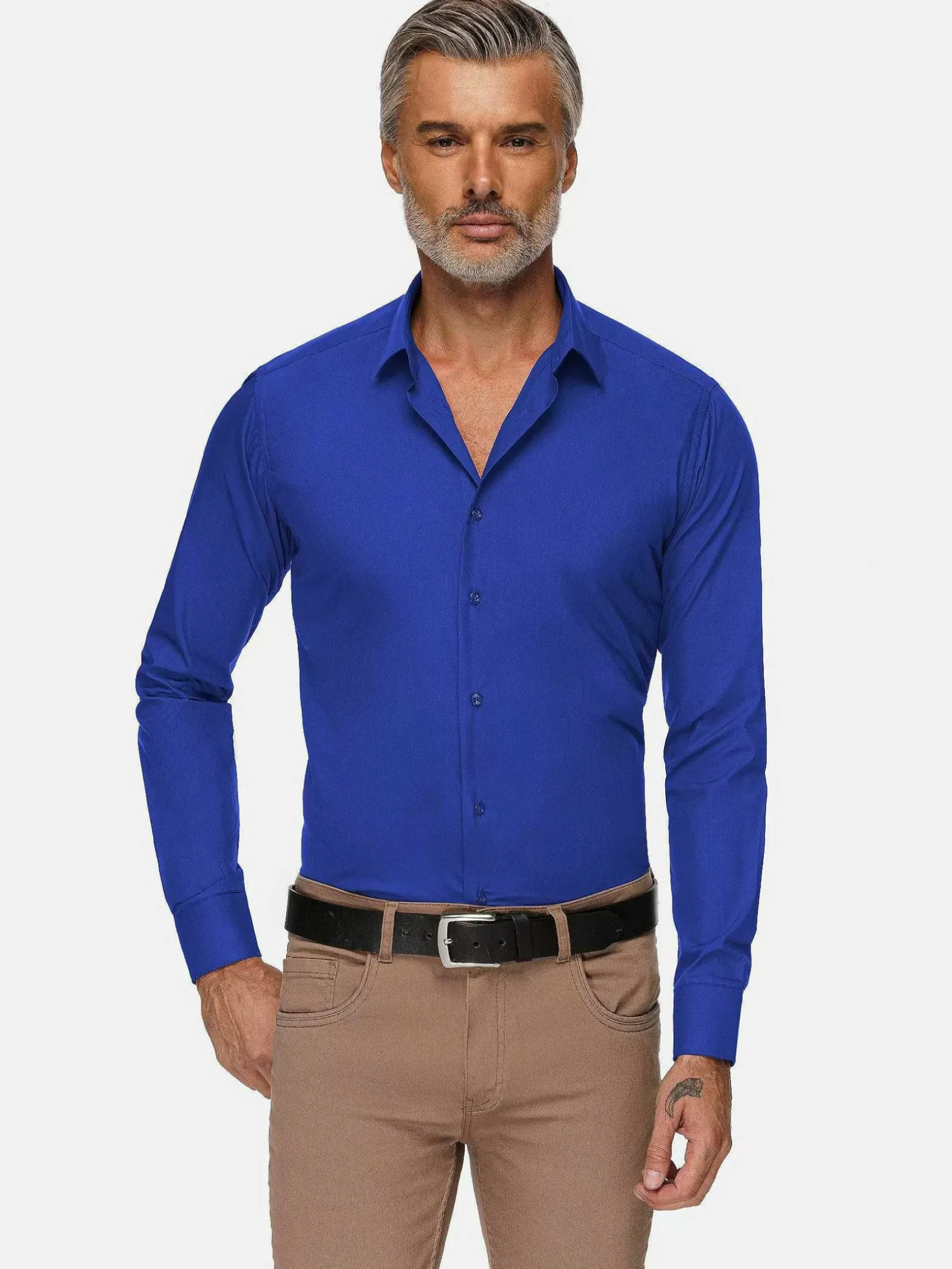 Wam Denim Overhemd Lange Mouwen|Leira Solid Royal Blue Overhemd Lange Mouw