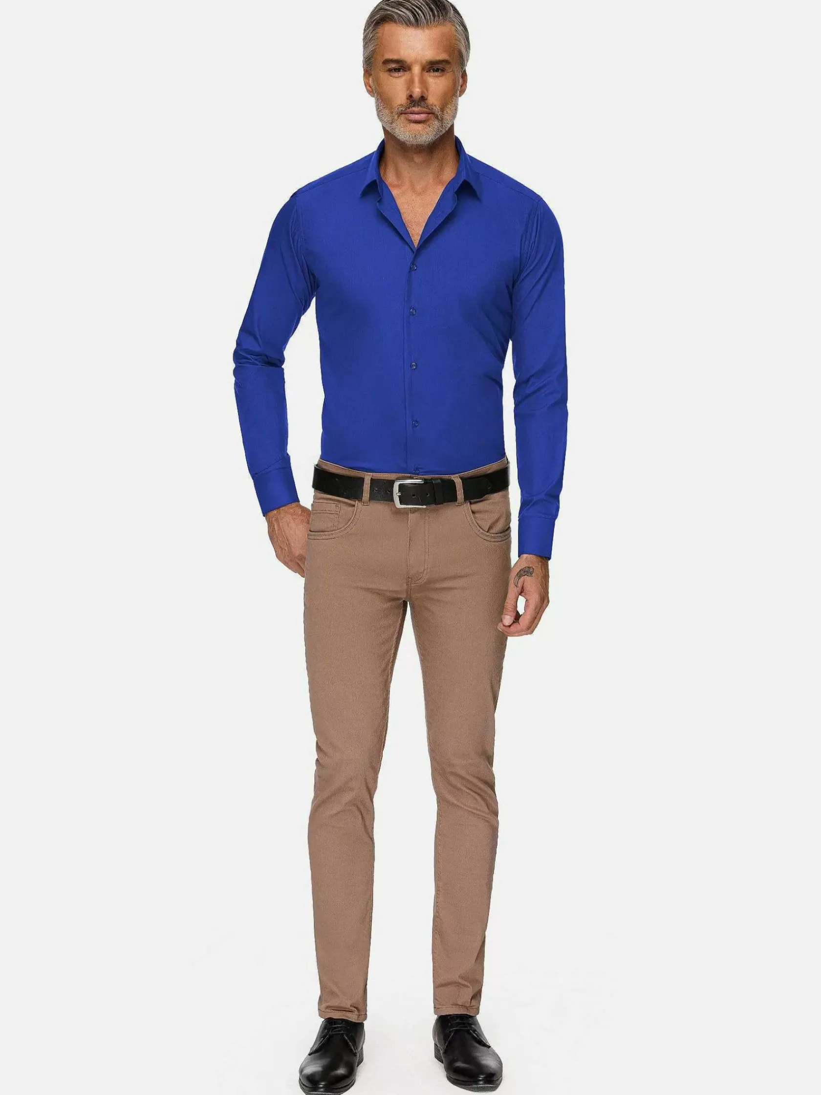 Wam Denim Overhemd Lange Mouwen|Leira Solid Royal Blue Overhemd Lange Mouw