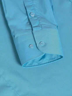 Wam Denim Overhemd Lange Mouwen|Leira Solid Turquoise Overhemd Lange Mouw