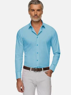 Wam Denim Overhemd Lange Mouwen|Leira Solid Turquoise Overhemd Lange Mouw