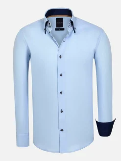 Wam Denim Overhemd Lange Mouwen|Metz Solid Blue Overhemd Lange Mouw