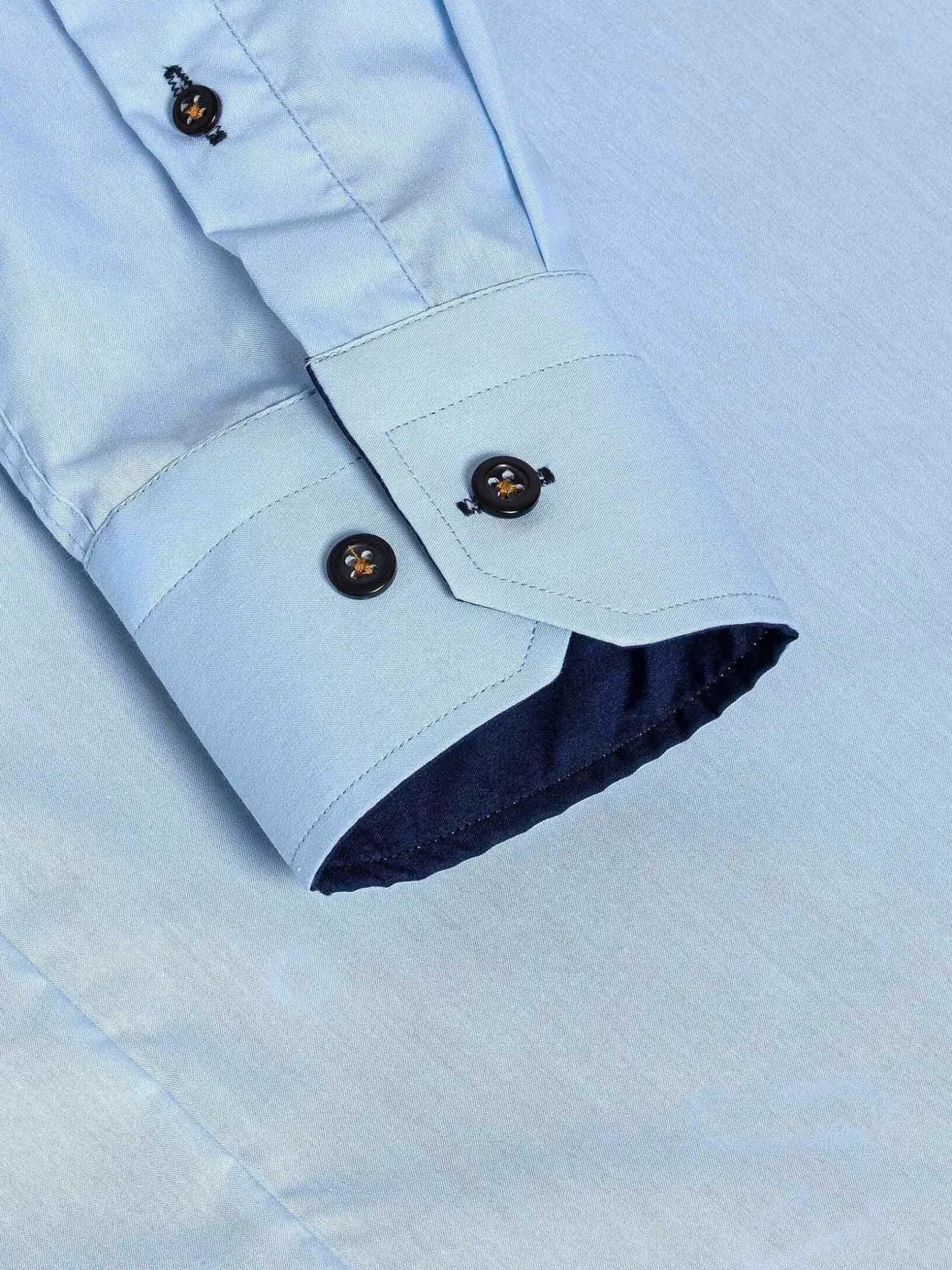 Wam Denim Overhemd Lange Mouwen|Metz Solid Blue Overhemd Lange Mouw