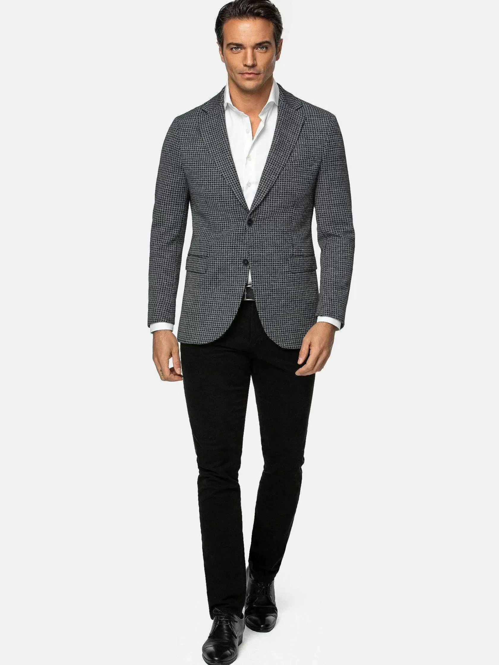 Wam Denim Colberts|Minevra Checked Slim Fit Black Grey Colbert