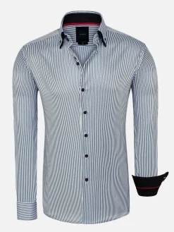 Wam Denim Overhemd Lange Mouwen|Nancy Anthracite Striped Overhemd Lange Mouw