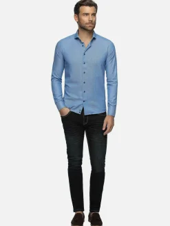 Wam Denim Overhemd Lange Mouwen|Overhemd Lange Mouw 75698 Cruise Royal Blue