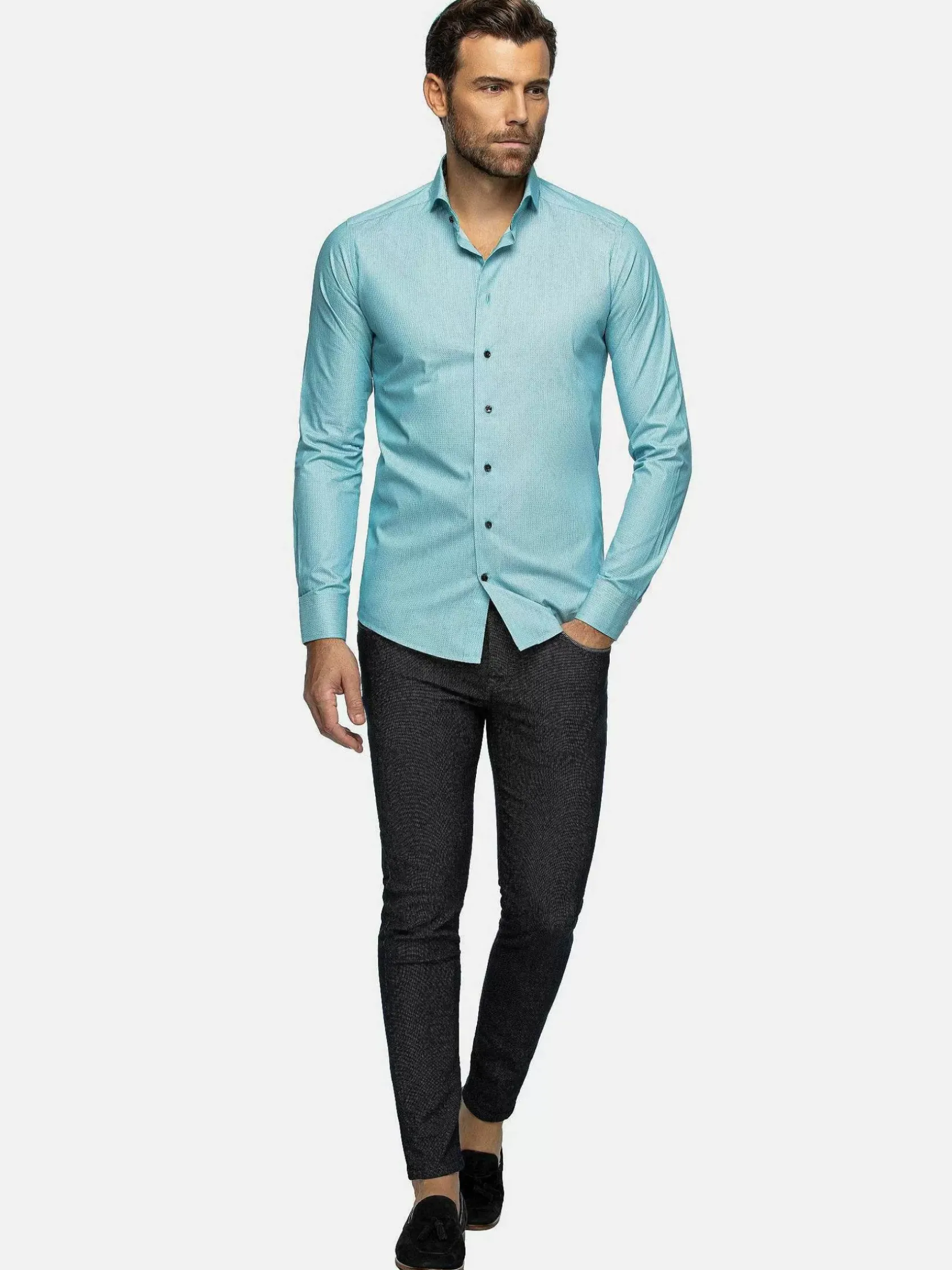 Wam Denim Overhemd Lange Mouwen|Overhemd Lange Mouw 75694 Murial Turquoise