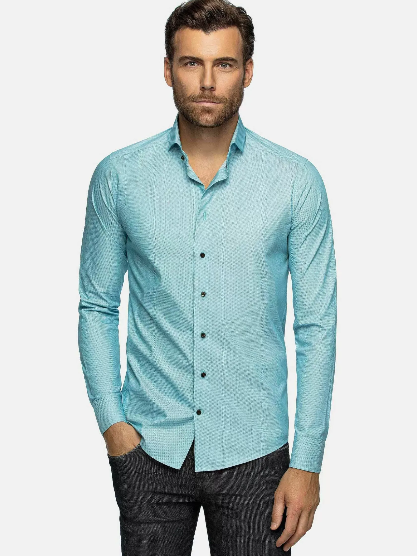 Wam Denim Overhemd Lange Mouwen|Overhemd Lange Mouw 75694 Murial Turquoise