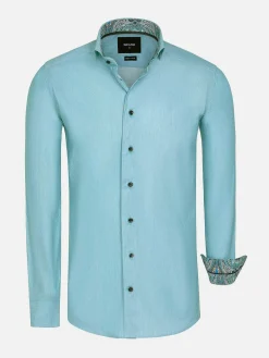 Wam Denim Overhemd Lange Mouwen|Overhemd Lange Mouw 75694 Murial Turquoise