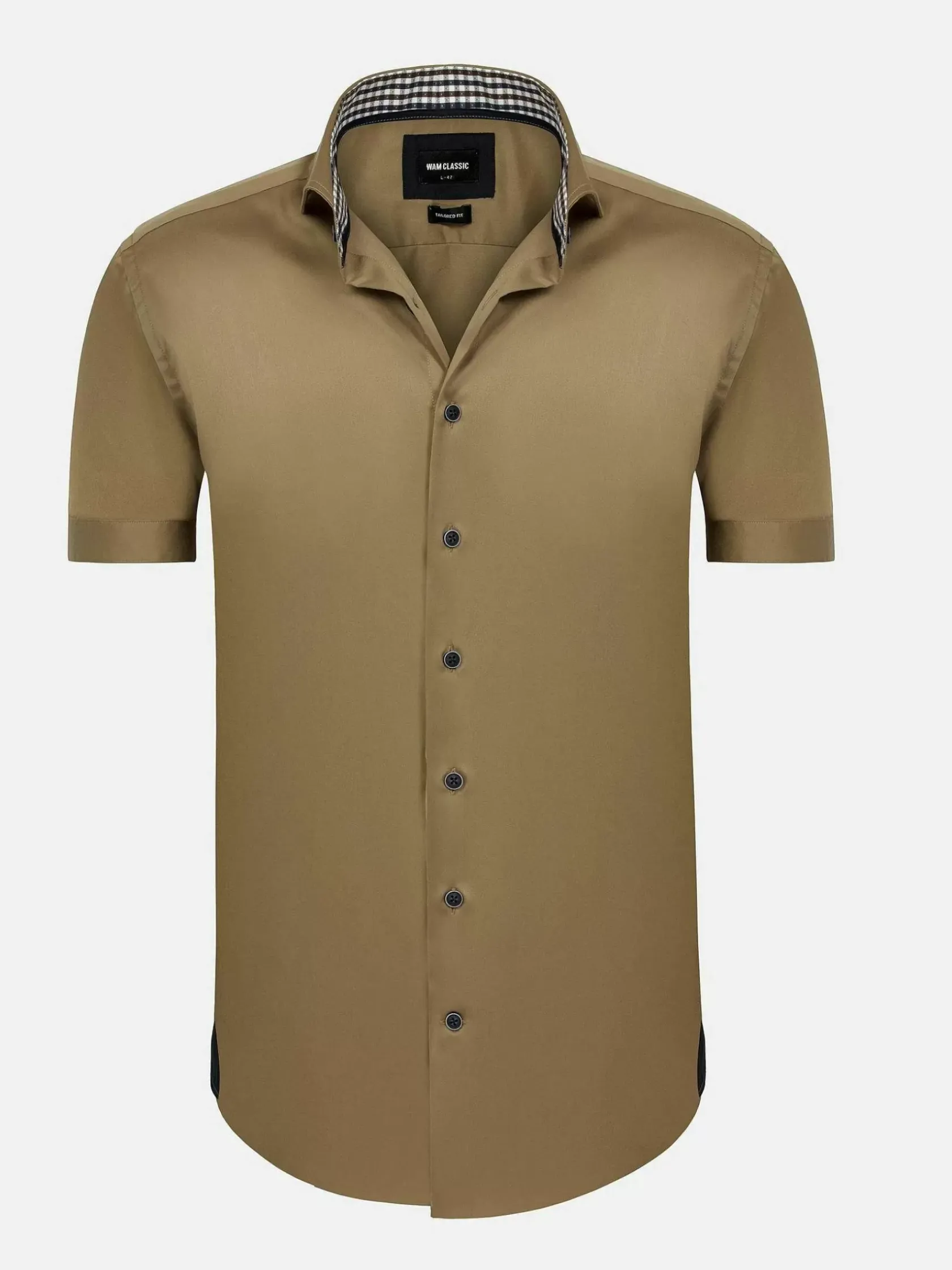 Wam Denim Overhemd Korte Mouwen|Owen Tailored Fit Beige Overhemd Korte Mouw