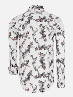 Wam Denim Overhemd Lange Mouwen|Paisley White Floral Print Overhemd Lange Mouw