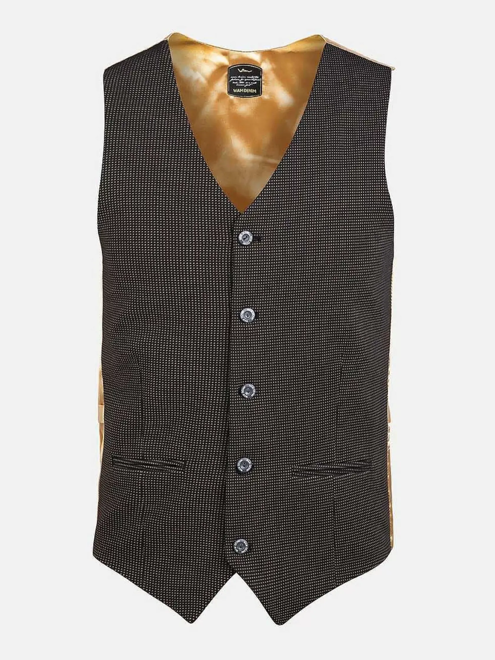 Wam Denim Gilets|Plaid Vest Trieste 74094 Black Brown