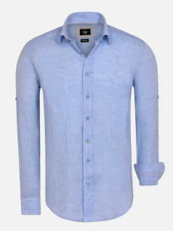 Wam Denim Overhemd Lange Mouwen|Redention Linen Blue Overhemd Lange Mouw