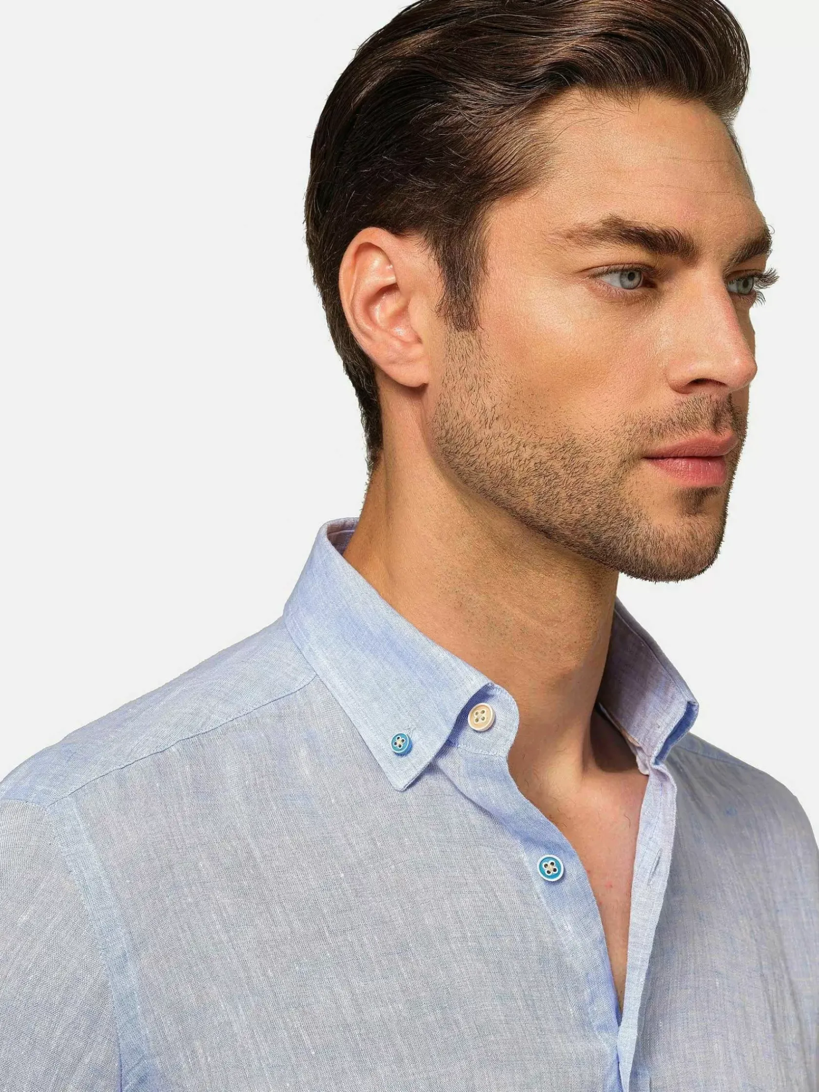 Wam Denim Overhemd Lange Mouwen|Redention Linen Blue Overhemd Lange Mouw